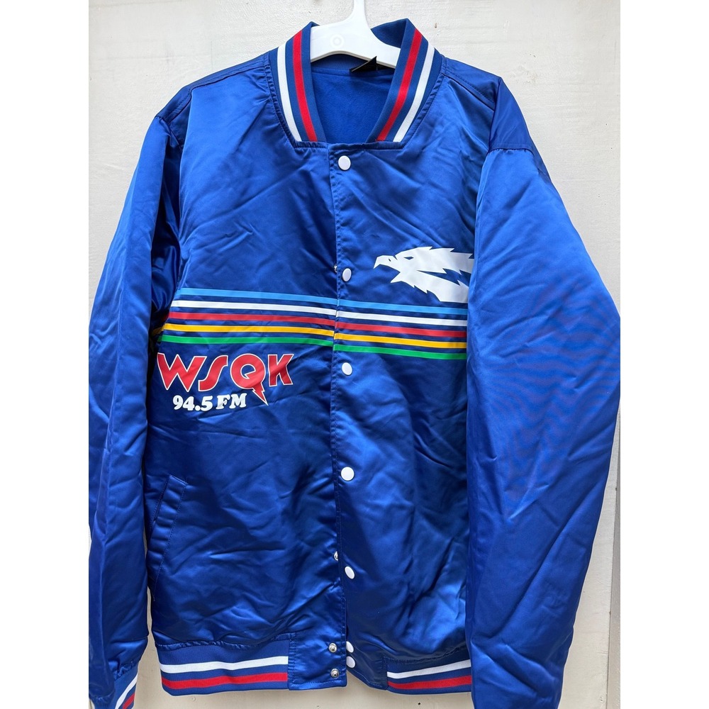 #78 Stranger Things Men XXL WSQK 94.5 FM Blue Satin Bomber Varsity Jacket Retro